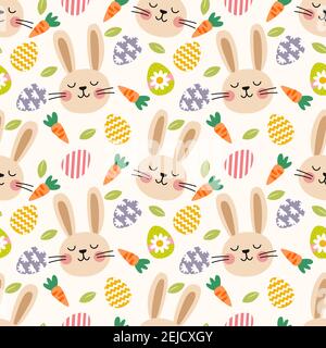 Niedliche Kaninchen und ostereier nahtlose Muster. Schöner Hase auf ostern Hintergrund. Stock Vektor