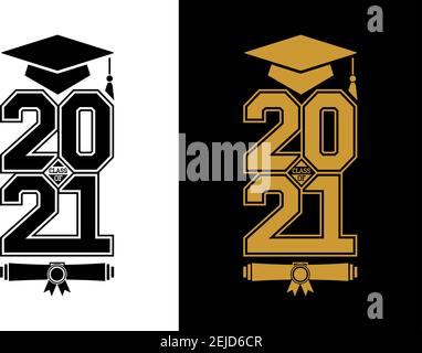 Lettering Klasse von 2021 für Grußansage, Einladungskarte. Logo Graduierung Design, Gratulation Veranstaltung, T-Shirt, Party, High School oder College-Absolvent. Stock Vektor