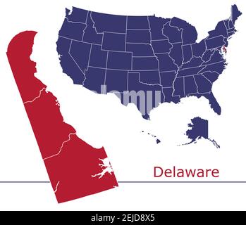 Delaware Grafschaften Vektor-Karte Umriss mit USA Kartenfarben national Alarmmeldung Stock Vektor