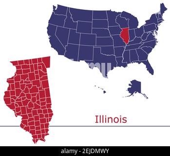 Illinois Grafschaften Vektor-Karte Umriss mit USA Kartenfarben national Alarmmeldung Stock Vektor