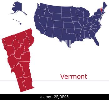 Vermont Grafschaften Vektor-Karte Umriss mit USA Kartenfarben national Alarmmeldung Stock Vektor