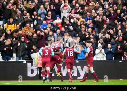 Datei Foto vom 29-02-2020 von West Ham United's Michail Antonio feiert vor Heimfans im London Stadium. Ausgabedatum: Montag, 22. Februar 2021. Stockfoto