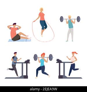 Bündel von sechs Personen üben Fitness Sport Zeichen Vektor Illustration Design Stock Vektor
