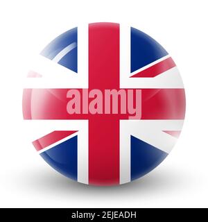 Glaskugel mit Flagge von Großbritannien. Runde Kugel, Vorlagensymbol. Englisches nationales Symbol. Glänzende realistische Kugel, 3D abstrakter Vektor Stock Vektor