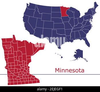 Minnesota Grafschaften Vektor-Karte Umriss mit USA Kartenfarben national Alarmmeldung Stock Vektor