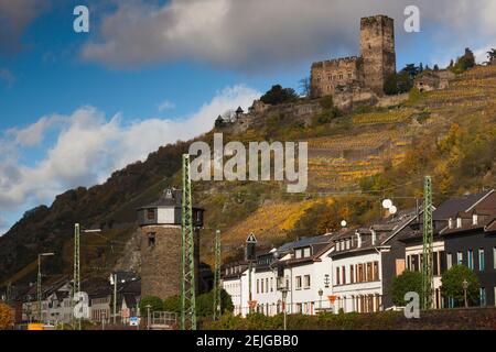 Schloss Gutenfels oberhalb der Stadt Kaub, Rheinland-Pfalz, Deutschland Stockfoto