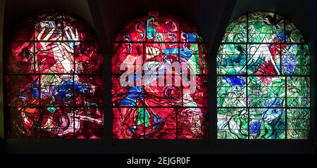 Glasfenster Chagall Fenster im Hadassah Medical Center, Jerusalem, Israel Stockfoto