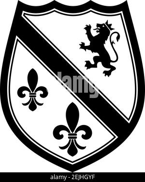 Knight Shield in schwarz und weiß auf weißem isoliertem Hintergrund. Schwarz-Weiß Vektor Illustration eines einfachen Wapponschildes. Stock Vektor
