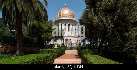 Blick auf Terrassen des Schreins der Bab, Bahai Gärten, Deutsche Kolonie Plaza, Haifa, Israel Stockfoto