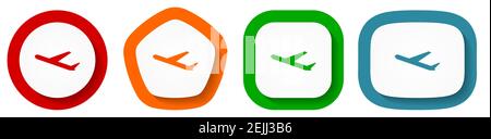 Abflug, Flug, Flugzeug Vektor Icon Set, flache Design-Tasten auf weißem Hintergrund Stock Vektor