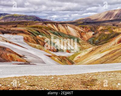 Schneebedeckte Landmannalaugar Farben in Island Stockfoto