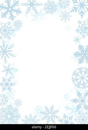Eisblau frostigen Schneeflocke Rahmen auf weißem Hintergrund. Fein gestaltete Eisblau Frosty Schneeflocke Muster in Rahmen-Design. Stock Vektor