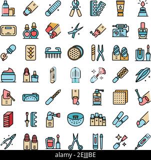Ausrüstung für Maniküre Icons Set. Umriss Satz von Geräten für Maniküre Vektor-Symbole dünne Linie Farbe flach auf weiß Stock Vektor