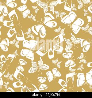 Schmetterlinge nahtlose Vektor-Muster auf gelb Stock Vektor