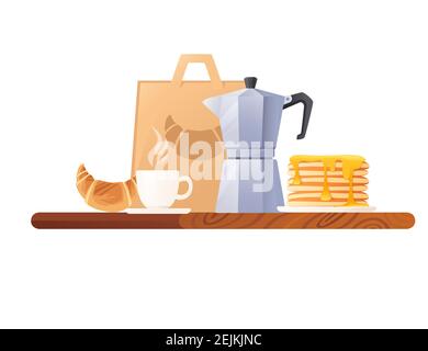 Küche Schreibtisch Seitenansicht mit Artikeln für Frühstück Vektor-Illustration Auf weißem Hintergrund Stock Vektor