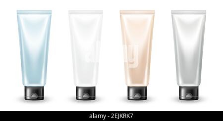 Kunststoff pastellfarben cremefarbenen Rohr mockup isoliert auf weißem Hintergrund. Verpackungsvorlage für kosmetische Produkte. Realistische Hautpflege oder Feuchtigkeitscreme für das Gesicht Stock Vektor