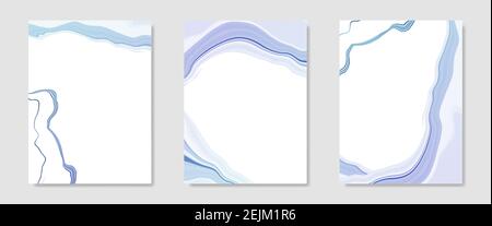 Sammlung von abstrakten blauen Flüssigkeit marmorierten Aquarell Hintergrund. Pastell-Effekt mit minimalem Welleneffekt aus Marmor. Vektorgrafik Designvorlage für Stock Vektor