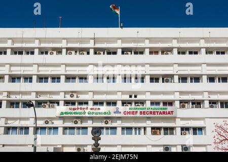 Chief Secretariat Regierung Von Puducherry, Pondicherry, Tamil Nadu, Indien Stockfoto