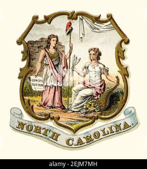 Historisches Wappen des Staates North Carolina. Stockfoto