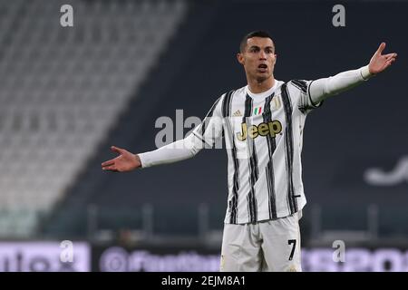 Turin, Italien. Februar 2021, 22nd. Turin, Italien, Allianz Stadion, 22. Februar 2021, Cristiano Ronaldo (Juventus FC) während Juventus FC vs FC Crotone - Italienischer Fußball Serie A Spiel Credit: Claudio Benedetto/LPS/ZUMA Wire/Alamy Live News Stockfoto