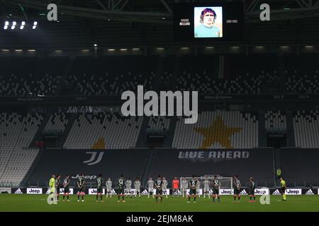 Turin, Italien. Februar 2021, 22nd. Turin, Italien, Allianz Stadion, 22. Februar 2021, Stille für Mauro Bellugi während Juventus FC vs FC Crotone - Italienische Fußball Serie A Spiel Credit: Claudio Benedetto/LPS/ZUMA Wire/Alamy Live News Stockfoto