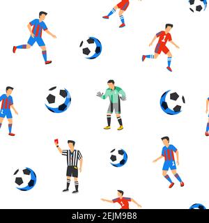 Fußballspieler nahtloses Muster. Sportmeisterschaft. Fußballspieler mit Fußball. Stock Vektor