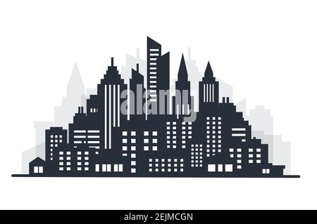 Stadt Silhouette Land Landschaft. Horizontale Stadtlandschaft. Innenstadtlandschaft mit hohen Wolkenkratzern. Panorama Architektur Regierungsgebäude illustratio Stock Vektor