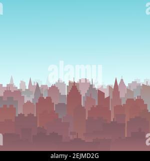 Sunset City Silhouette Landschaft. Stadtlandschaft Hintergrund. Skyline der Innenstadt mit hohen Wolkenkratzern. Panorama Architektur gouvernement Gebäude illustrr Stock Vektor