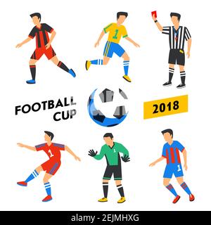 Fußballspieler eingestellt. Fußballpokal 2018. Vollfarbige Illustration in flacher Ausführung. Fußballmannschaft. Vektorgrafik Stock Vektor