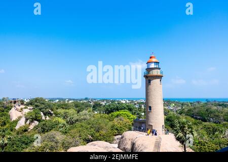 Leuchtturm in Mahabalipuram aka Mamallapuram, Chennai, Tamil Nadu, Indien Stockfoto