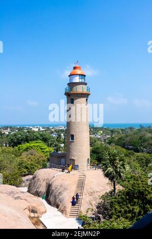 Leuchtturm in Mahabalipuram aka Mamallapuram, Chennai, Tamil Nadu, Indien Stockfoto