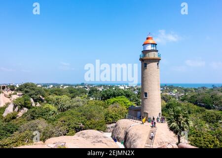 Leuchtturm in Mahabalipuram aka Mamallapuram, Chennai, Tamil Nadu, Indien Stockfoto