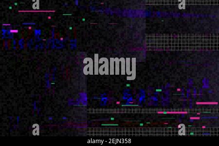 Pixelverzerrung. Digitales Video mit Farbrauschen. Futuristische Kulisse mit verzerrten Elementen. Vorlage für Videoprobleme. Spielpanne. Vektor Stock Vektor