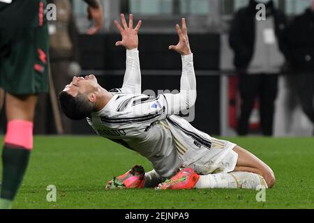 Turin, Italien. Februar 2021, 22nd. Cristiano Ronaldo vom FC Juventus reagiert beim Fußballspiel der Serie A zwischen FC Juventus und FC Crotone im Allianz-Stadion in Turin (Italien) am 22th. Februar 2021. Foto Giuliano Marchisciano/Insidefoto Kredit: Insidefoto srl/Alamy Live News Stockfoto