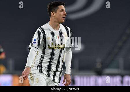 Turin, Italien. Februar 2021, 22nd. Alessandro Di Pardo von Juventus FC reagiert während des Fußballspiels von Juventus FC und FC Crotone im Allianz Stadion in Turin (Italien) am 22th. Februar 2021. Foto Giuliano Marchisciano/Insidefoto Kredit: Insidefoto srl/Alamy Live News Stockfoto