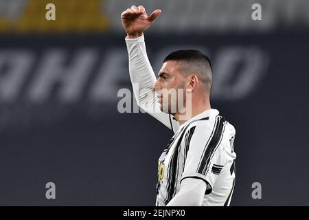 Turin, Italien. Februar 2021, 22nd. Merih Demiral von Juventus FC reagiert beim Fußballspiel der Serie A zwischen Juventus FC und FC Crotone im Allianz Stadion in Turin (Italien) am 22th. Februar 2021. Foto Giuliano Marchisciano/Insidefoto Kredit: Insidefoto srl/Alamy Live News Stockfoto