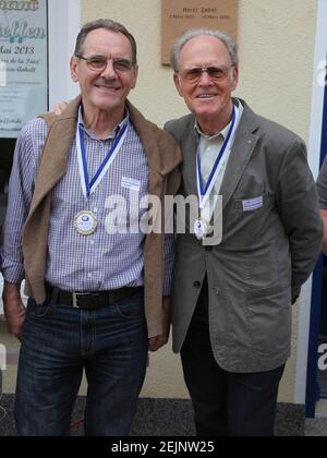 Radsport-Legenden Ryszard Szurkowski Polen und Täve Schur DDR am 4th. Mai 2013 im Friedensmuseum Kleinmühlingen Stockfoto