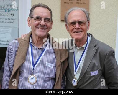 Radsport-Legenden Ryszard Szurkowski Polen und Täve Schur DDR am 4th. Mai 2013 im Friedensmuseum Kleinmühlingen Stockfoto