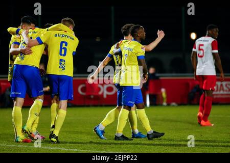 UTRECHT, NIEDERLANDE - FEBRUAR 22: Giovanni Korte vom SC Cambuur feiert sein Tor beim Keukenkampioen Divisie-Spiel zwischen Jong FC Utrecht Stockfoto