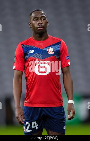 LILLE, FRANKREICH - FEBRUAR 18: Boubakary Soumare von LOSC Lille während des UEFA Europa League Spiels zwischen Lille OSC und Ajax im Stade Pierre Mauroy on Stockfoto