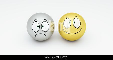 Glücklich und traurig Smiley Gesichter 3D Rendering 3D Illustration Stockfoto