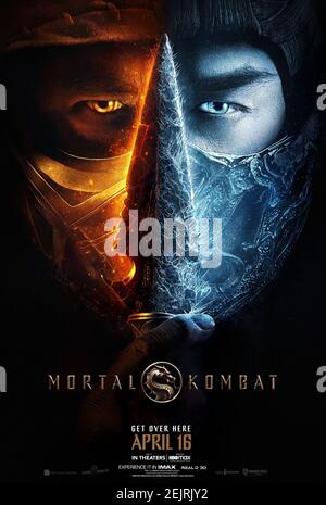 Mortal Kombat (2021) unter der Regie von Simon McQuoid mit Jessica McNamee, Josh Lawson und Hiroyuki Sanada. Reboot mit MMA-Kämpfer Cole Young auf der Suche nach den größten Champions der Erde in einem Kampf mit hohen Einsätzen für das Universum zu kämpfen. Stockfoto