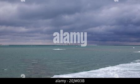 Der Leuchtturm von Nottawasaga befindet sich in der südlichen Georgian Bay, Collingwood, und muss umgebaut werden, um die Struktur stabil zu halten. Der Leuchtturm war ein b Stockfoto