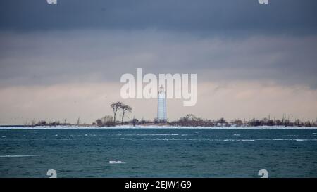 Der Leuchtturm von Nottawasaga befindet sich in der südlichen Georgian Bay, Collingwood, und muss umgebaut werden, um die Struktur stabil zu halten. Der Leuchtturm war ein b Stockfoto