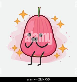 Vektor-Illustration von Java Apple Fruit Charakter mit niedlichen Gesicht, einfache Hände und Bein Linie Kunst auf isolierten Hintergrund. Flache Cartoon Doodle Stil. Stock Vektor