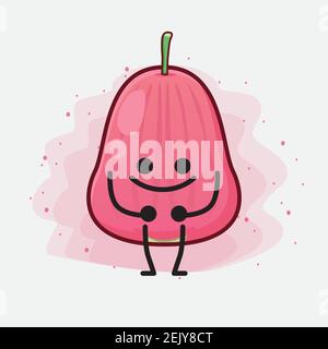 Vektor-Illustration von Java Apple Fruit Charakter mit niedlichen Gesicht, einfache Hände und Bein Linie Kunst auf isolierten Hintergrund. Flache Cartoon Doodle Stil. Stock Vektor