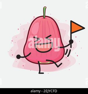 Vektor-Illustration von Java Apple Fruit Charakter mit niedlichen Gesicht, einfache Hände und Bein Linie Kunst auf isolierten Hintergrund. Flache Cartoon Doodle Stil. Stock Vektor