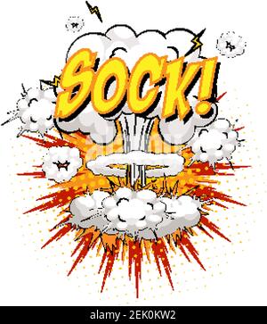 SOCK Text auf Comic Cloud Explosion isoliert auf weißem Hintergrund Abbildung Stock Vektor
