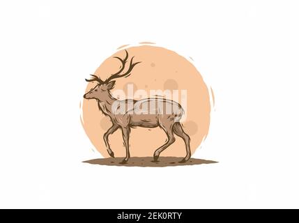 Walking braun Hirsch Zeichnung Illustration Design Stock Vektor