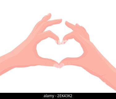 Hände zeigen eine Geste in Herzform. Liebe, romantische Beziehung Konzept. Abbildung in flacher Ausführung. Stock Vektor